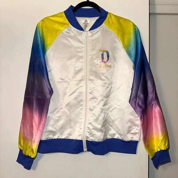 Disneyland Unisex Rainbow Ombre Graphic Bomber Jacket Large NWT - Picture 2 of 12